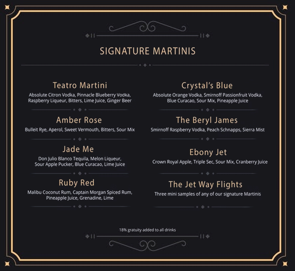 Jewel Speakeasy Orlando - Martini Menu